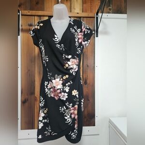 Floral Black Wrap Dress